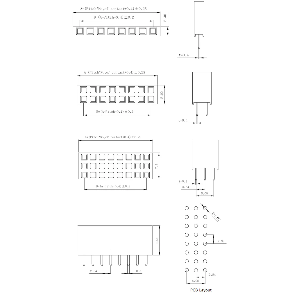 0.1" (2.54 mm) Female Header: Straight - Image 4