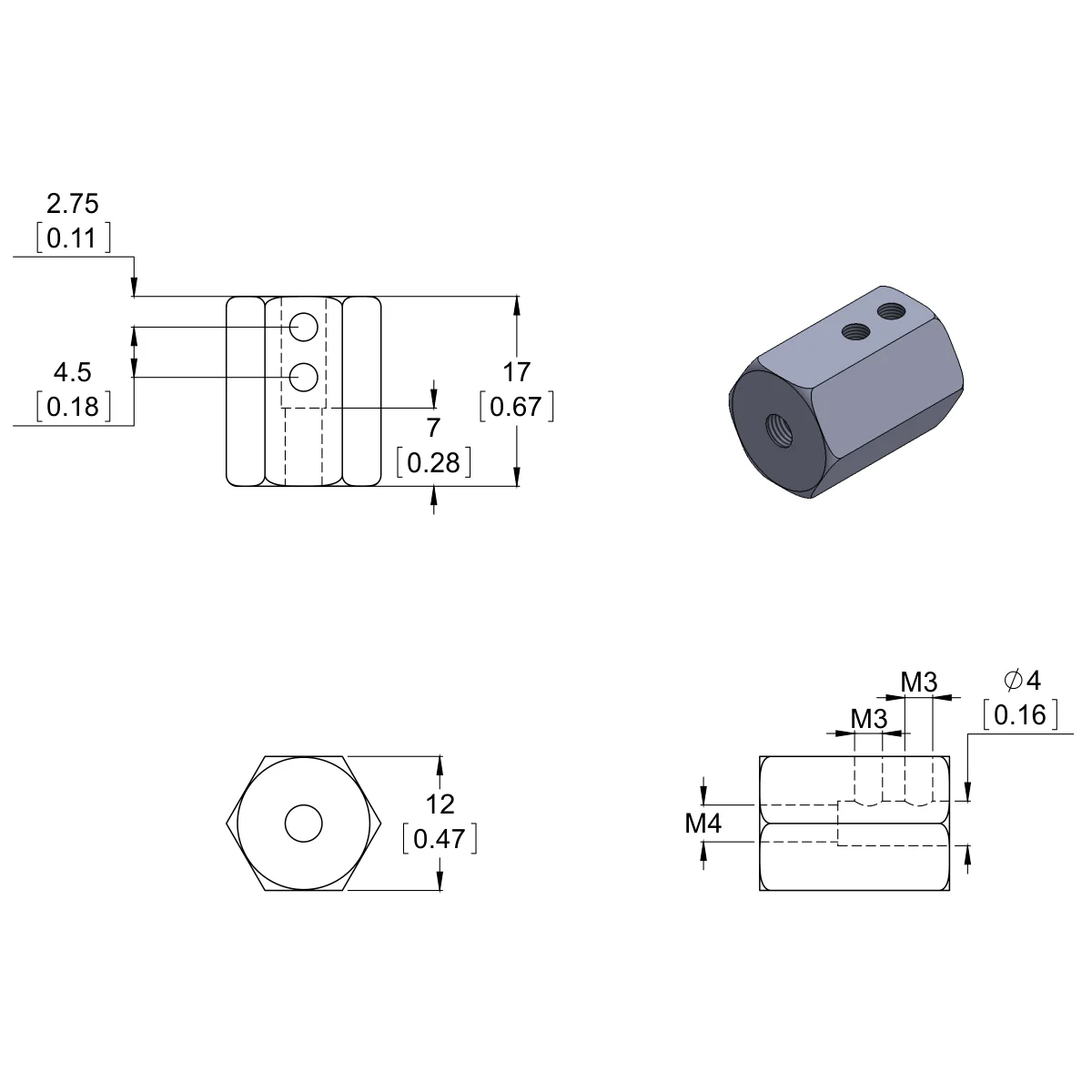 12mm Hex Wheel Adapter for 4mm Shaft (2-Pack) - Image 2