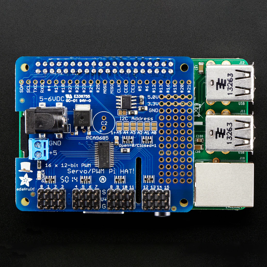 Adafruit 16-Channel PWM / Servo HAT for Raspberry Pi - Mini Kit - Image 7