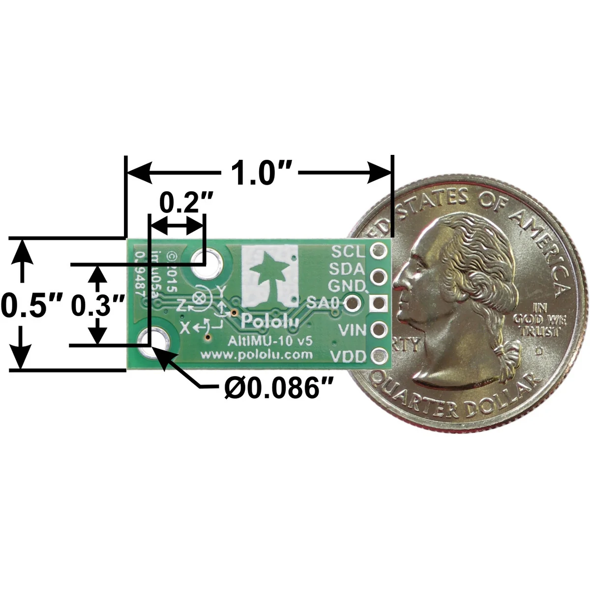 AltIMU-10 v5 Gyro, Accelerometer, Compass, and Altimeter (LSM6DS33, LIS3MDL, and LPS25H Carrier) - Image 7