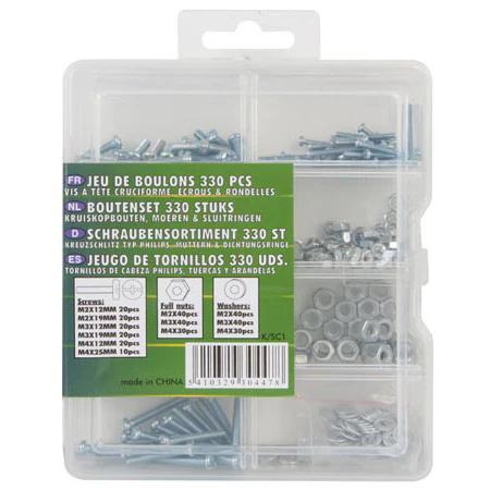Bolt set - Philips screws, nuts and washers (330 pcs)