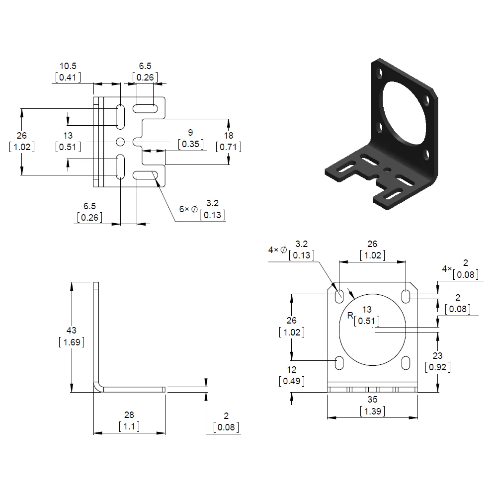 Pololu Stamped Aluminum L-Bracket for NEMA 14 Stepper Motors - Image 2