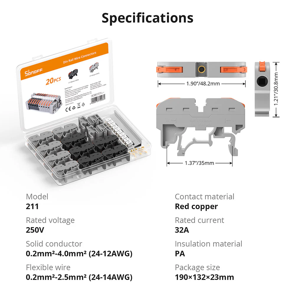 Sonoff DIN Rail Wire Connectors (20 pcs) - Image 6